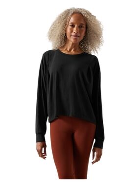 Athleta Womens Black Modal Active Yoga Long Sleeve Oversized Elemental Top Small